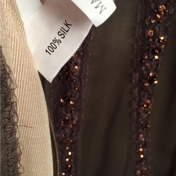 Mandalay Vintage Brown Beaded Gown Sequined Crystals Dress Deep V Neck 90s Y2K - Picture 11 of 12